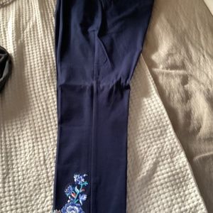 Navy ankle pants with embroider detail